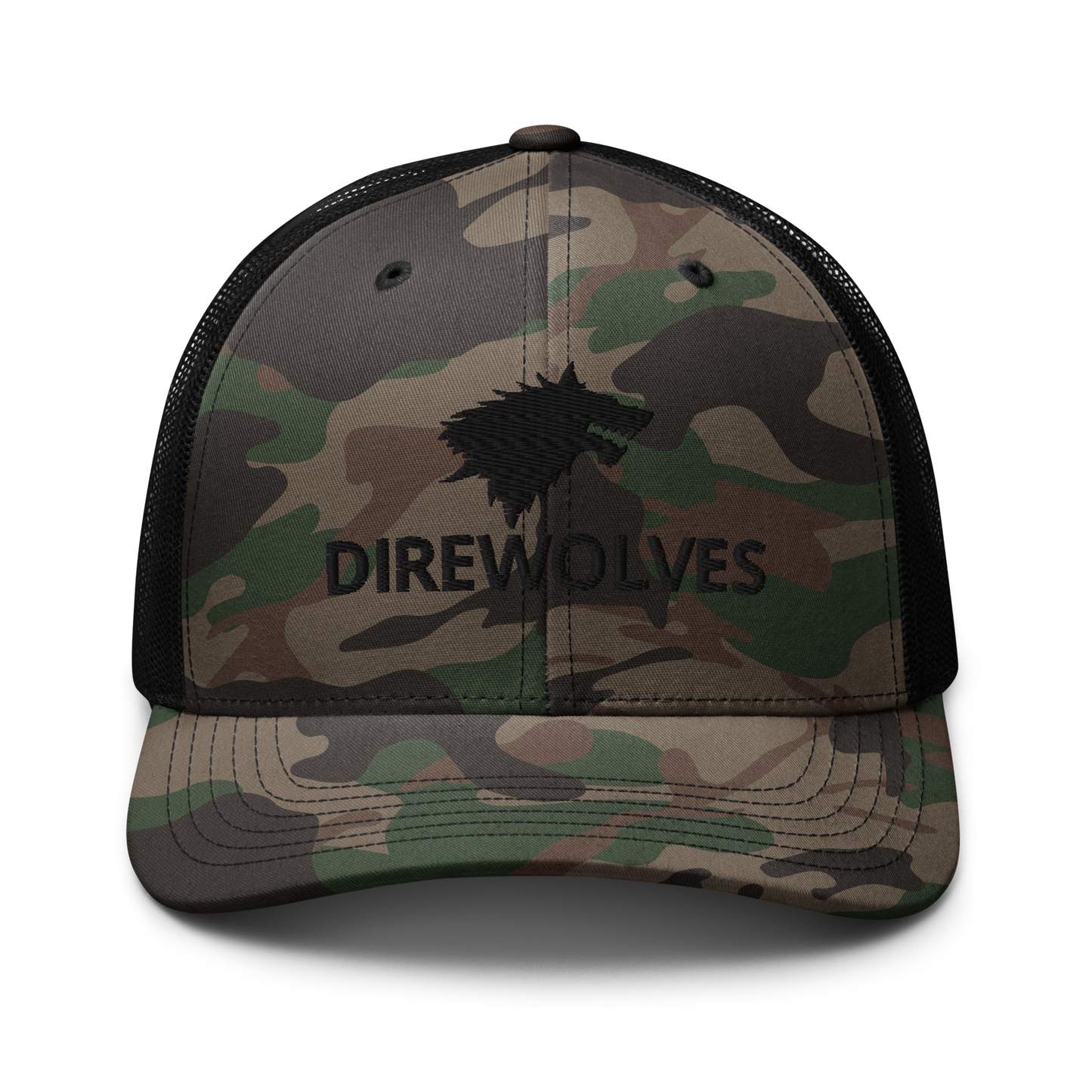 Delta Company, 82nd Aviation Regiment Direwolf Embroidered Camo Trucker Hat