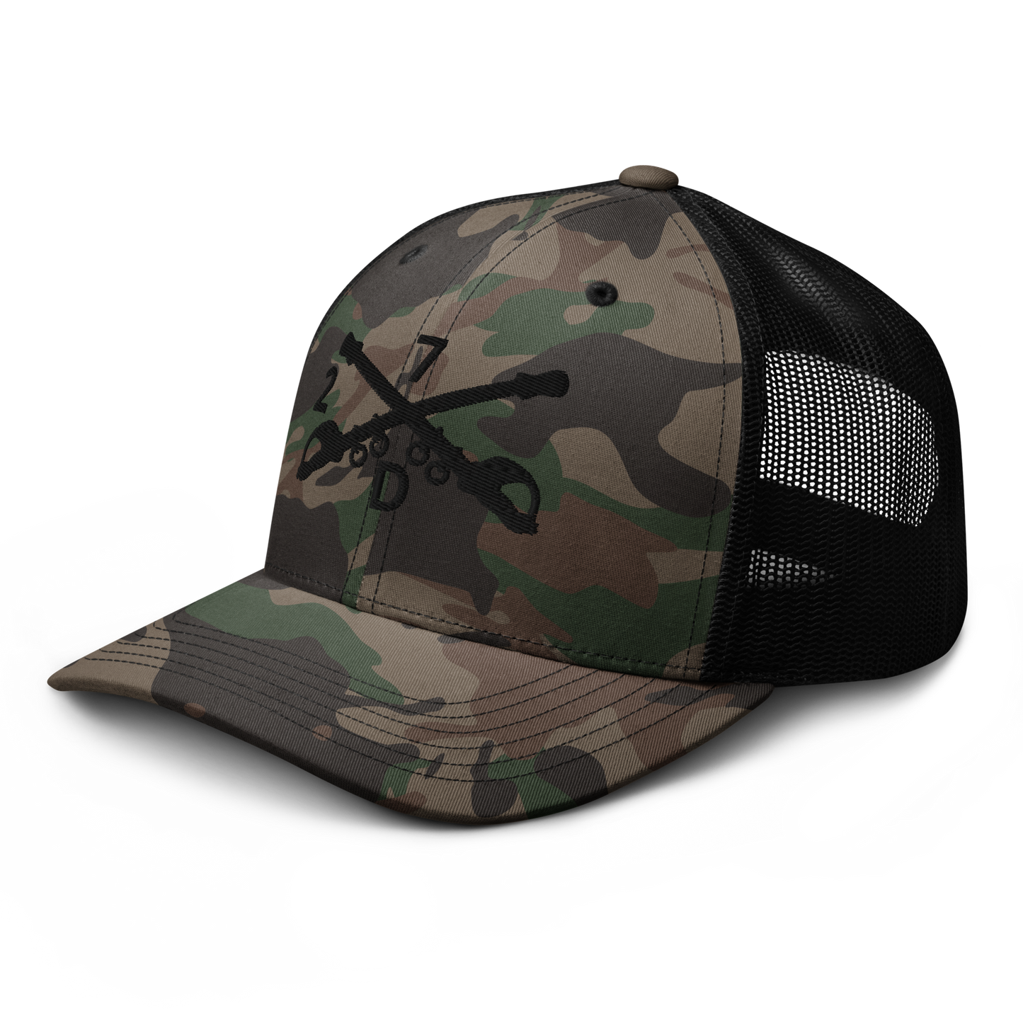 2/7 Cavalry Regiment Company Crossed Sabers Embroidered Camo Trucker Hat